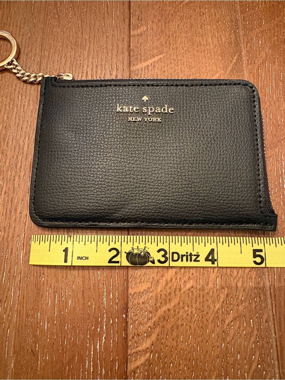 New! Kate Spade Black Zip Card Case Key Ring